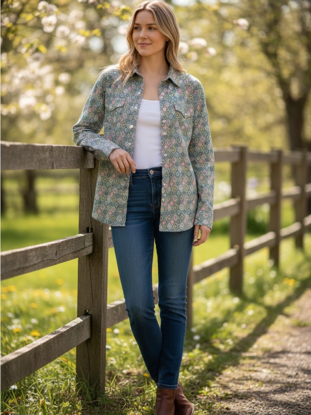 Cinch Women's Green Geometric Button Down Shirt